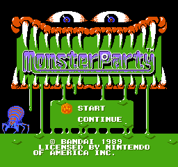 Monster Party title screen for NES
